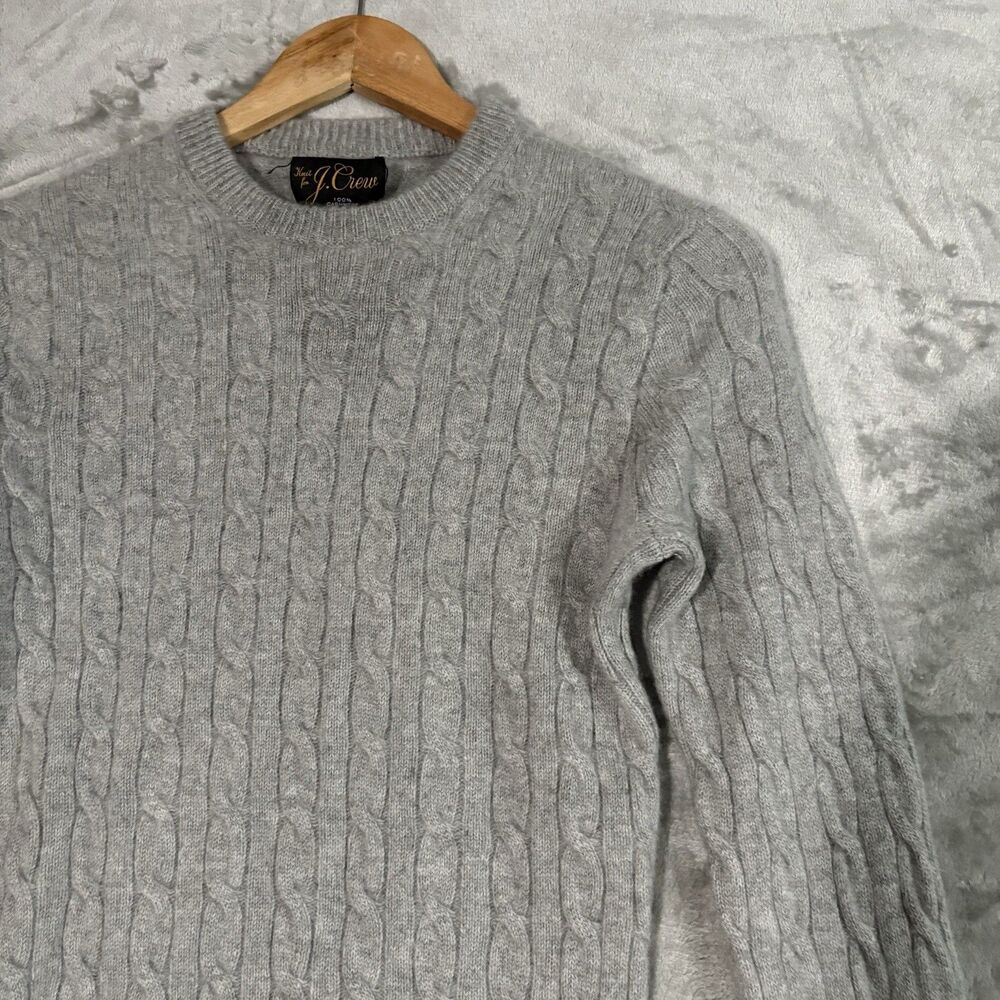 Vtg J. Crew 100% Cashmere Cable Knit Sweater Small Grey Gold Label Quiet Luxury